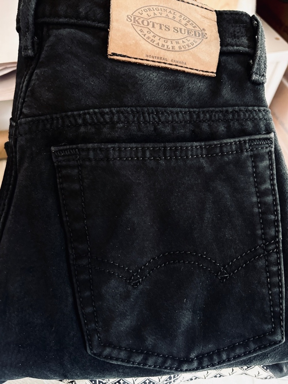 Vintage Skotts Black Suede Pants Jeans Washable High Rise Hipster Biker Size 28 - Picture 8 of 16